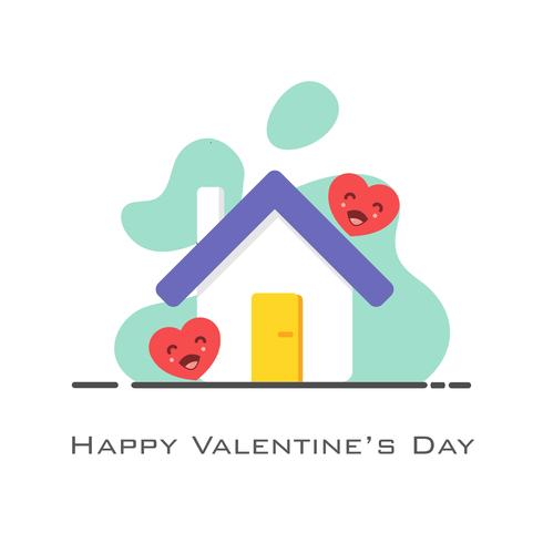 Casa con corazones en estilo plano para el día de san valentín vector