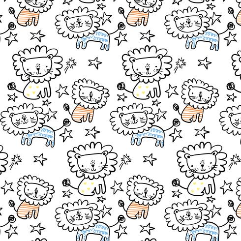 Hand drawn baby lion pattern  vector