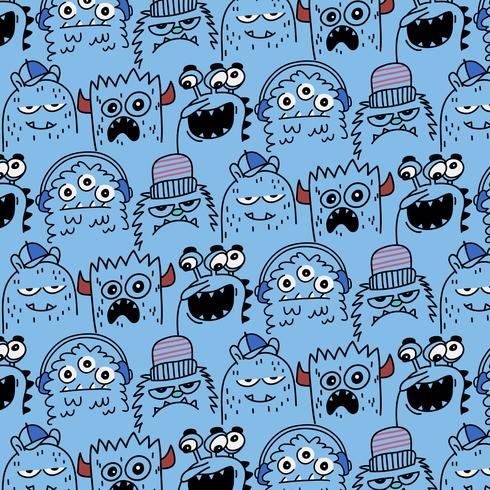 Hand drawn goofy expressions monster pattern  vector
