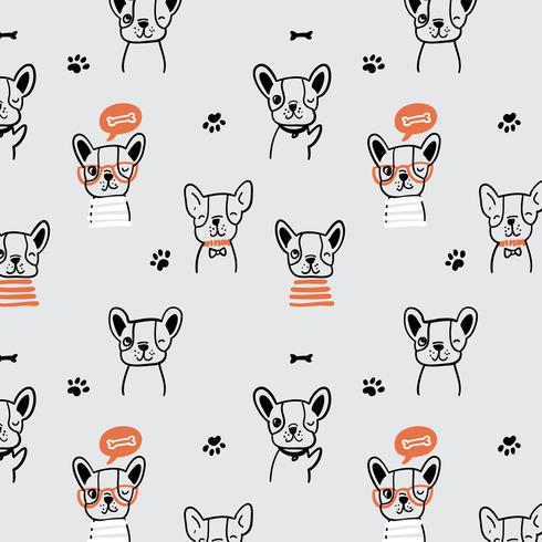 Hand drawn black line happy dog pattern  vector