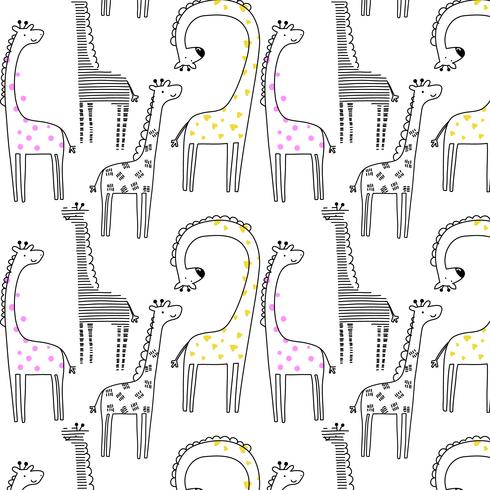 Hand drawn black line giraffe pattern vector