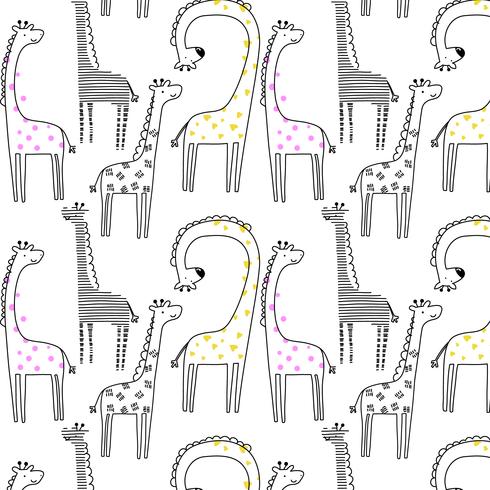 Hand drawn black line giraffe pattern vector