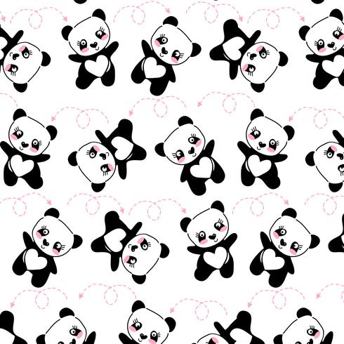 Hand drawn happy panda pattern  vector