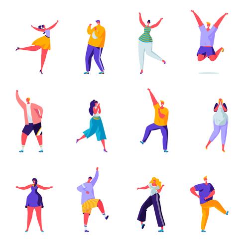 Set of flat people joyful and positive characters vector