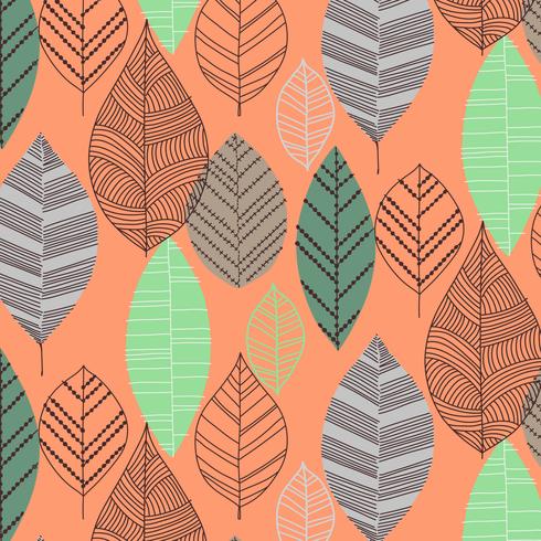 Hand drawn bold print retro leaf pattern  vector