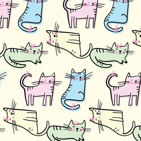 Hand drawn pastel cat pattern  vector