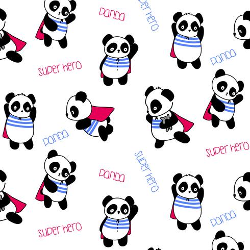 Hand drawn superhero panda pattern  vector