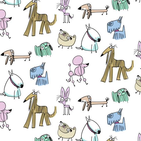 Hand drawn colorful line dog pattern  vector