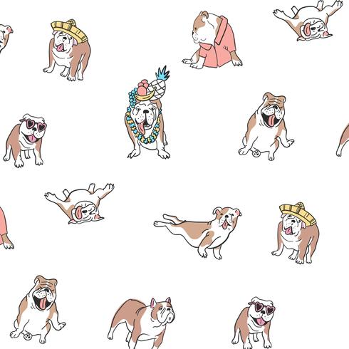 Hand drawn goofy dog in clothes  pattern  vector