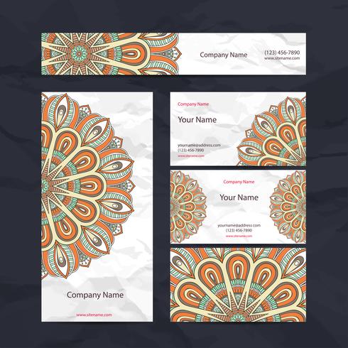 Orange Mandala Stationery Set vector