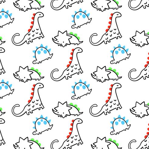 Hand drawn black outline dinosaur pattern  vector