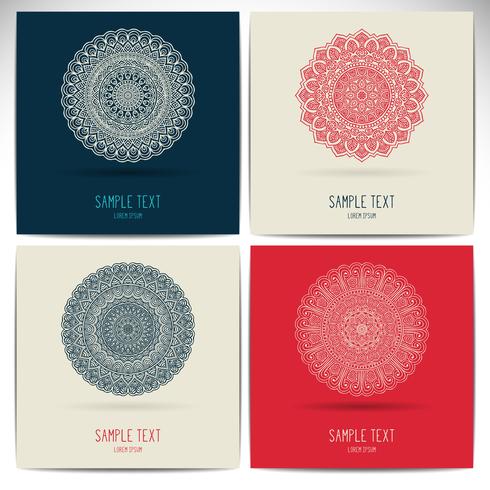 Square Business Cards in Ethnic Style. Vintage decorative elements. vector