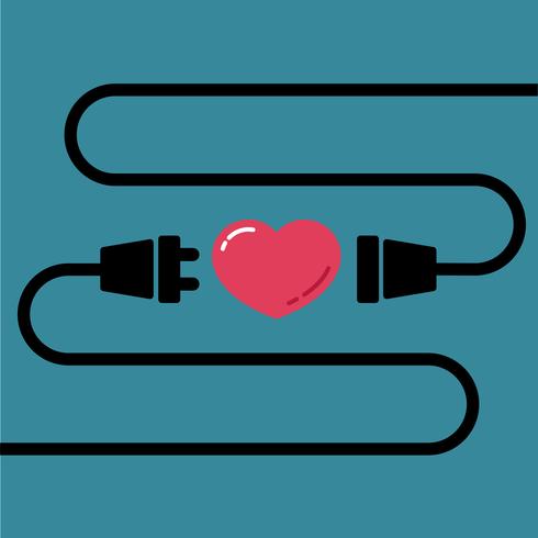 Male and Female plug to connect for love and heart for Valentine's day vector