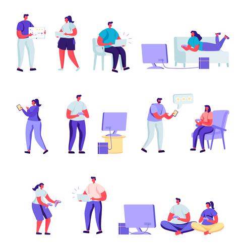 Set of flat people gamers characters vector