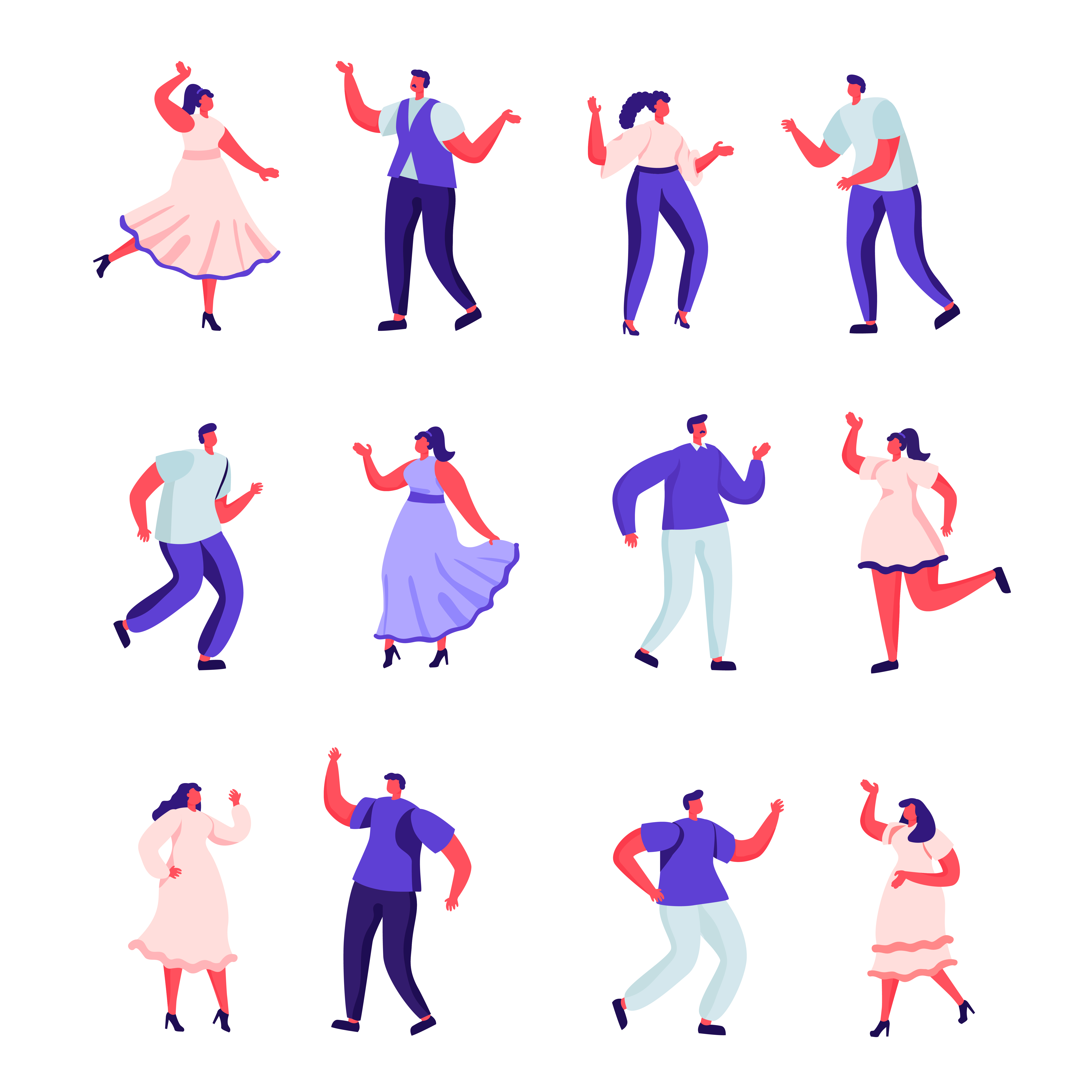 Set of flat people dance at a party characters 674662 Vector Art at ...