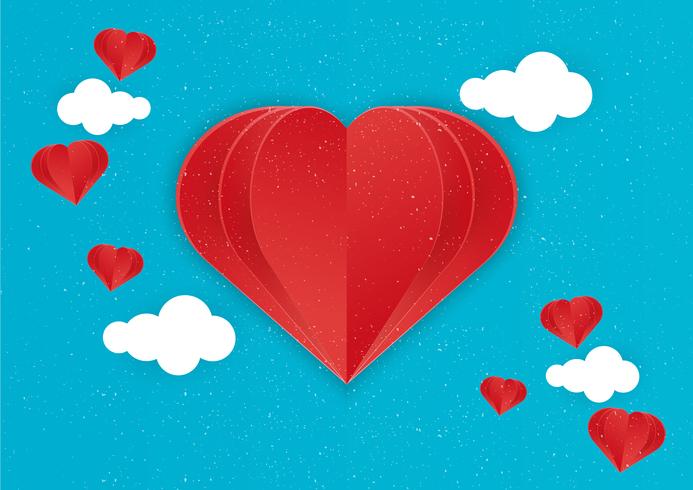 Corazón de papel con nubes vector