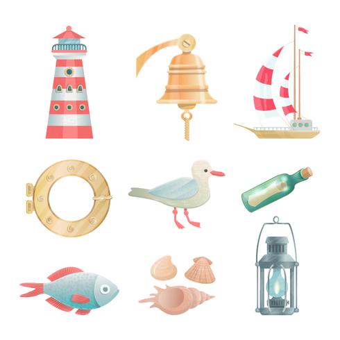 Cartoon  nautical elements set vector