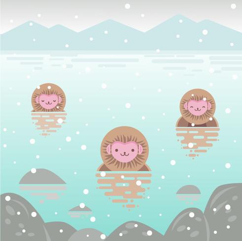 Snow Monkeys sitting in lake vector