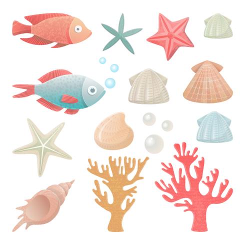 Set of sea inhabitants. vector