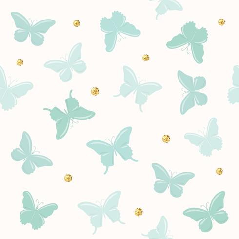 Butterflies with glitter polka dots seamless pattern vector