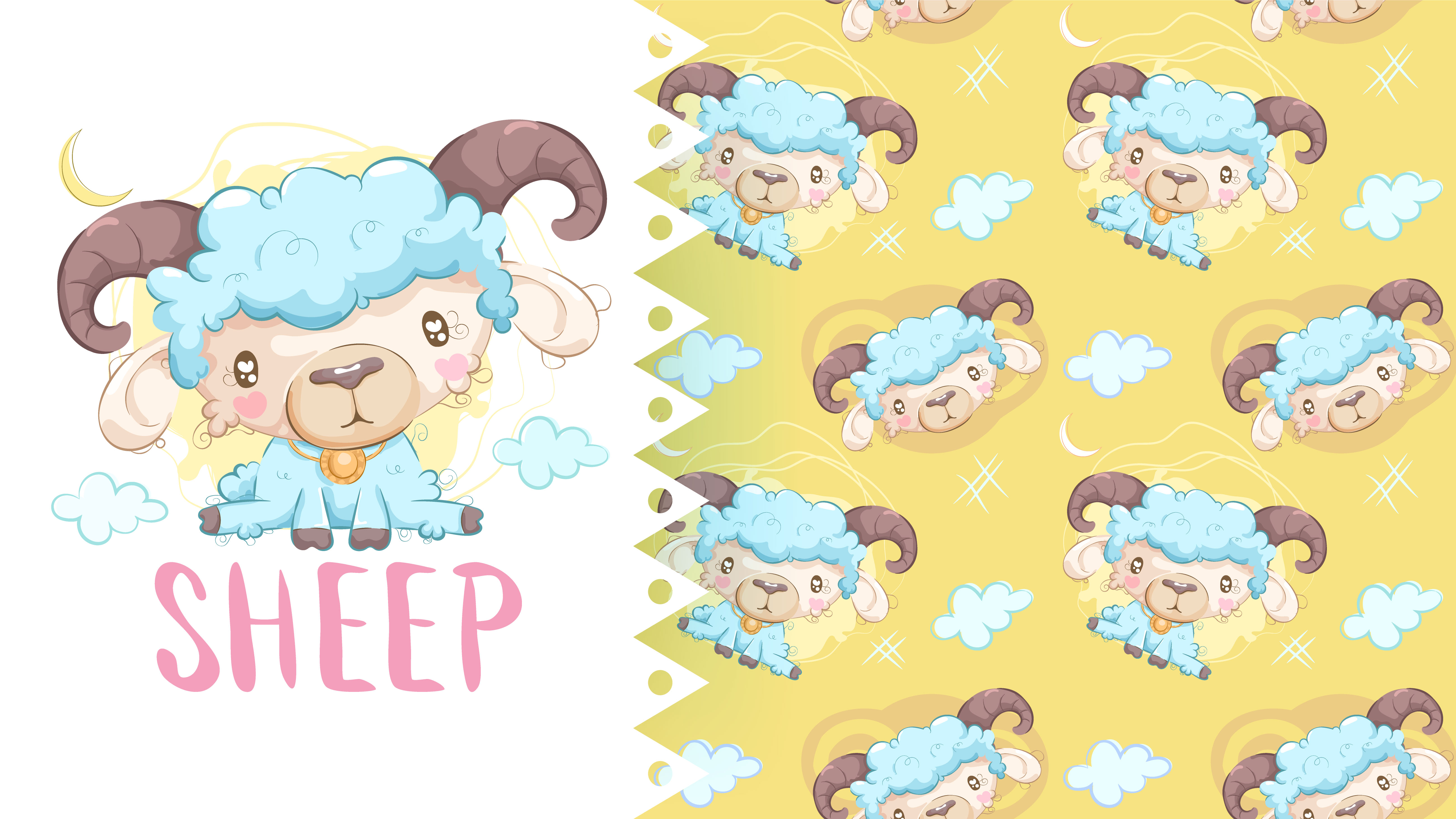 Cute drawing of sheep with pattern background - Download Free Vectors