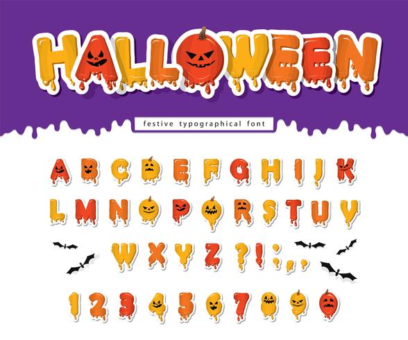 Halloween pumpkin font. vector