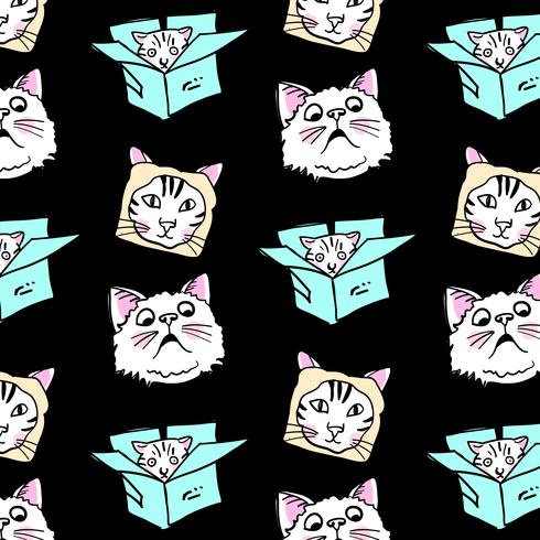 Hand drawn silly cat faces pattern vector