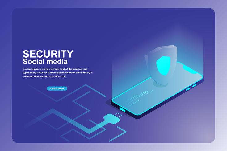 Mobile data security protection landing page vector