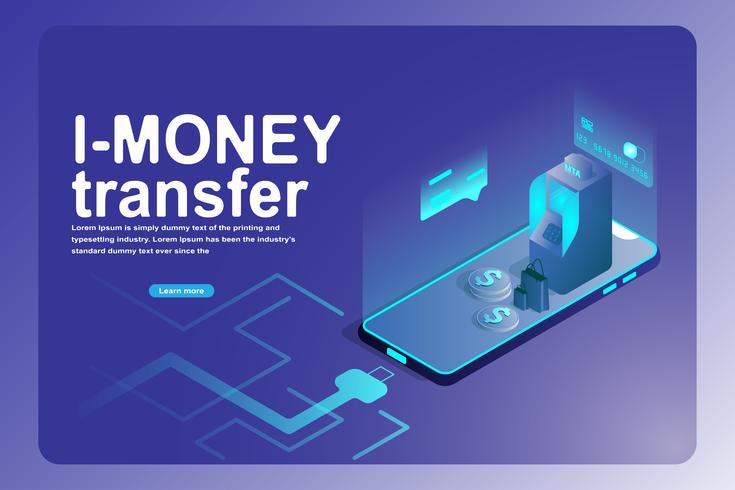 Transferencia de dinero móvil de negocios bancarios y página de destino financiero vector