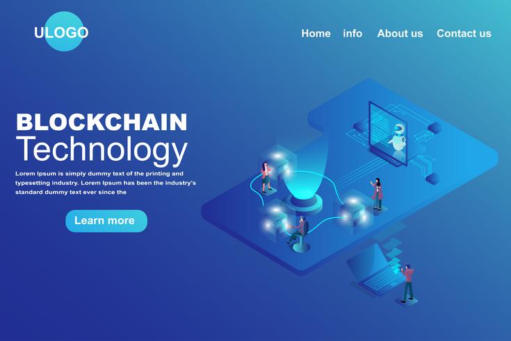 Block chain technology Landing page concept vector