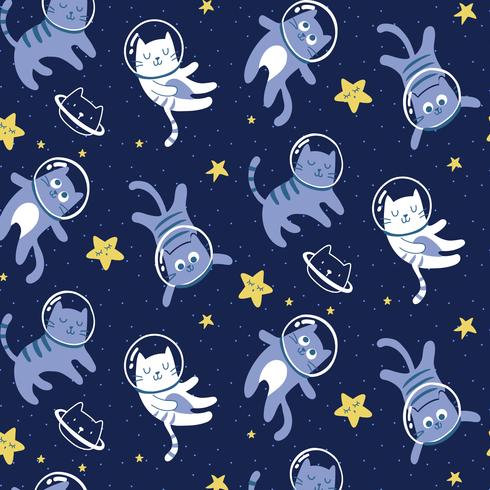 Hand drawn cats in space pattern  vector