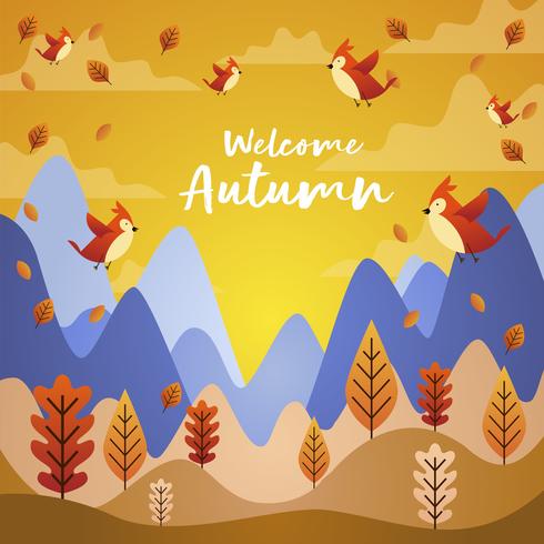 Birds Flying In Autumn Season Cartoon Illustration vector