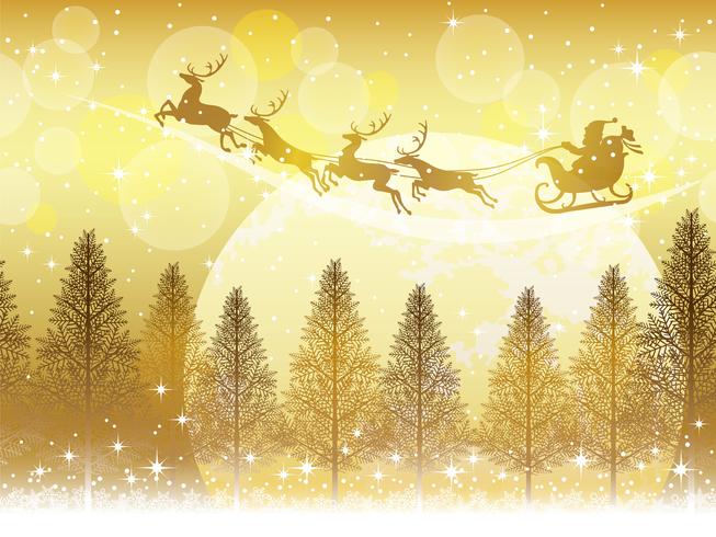 Seamless Christmas background with Santa Claus and reindeers flying across the moon.