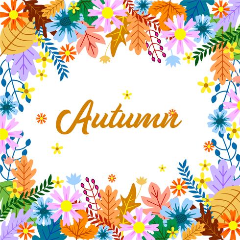 Autumn floral frame design with colorfull leaf vector