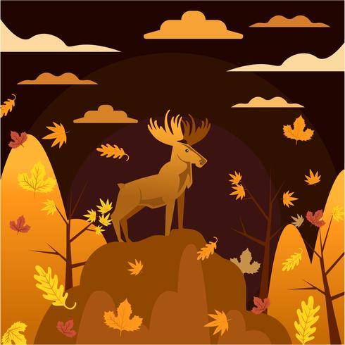 Deer illustration with autumn fall season orange themed color vector