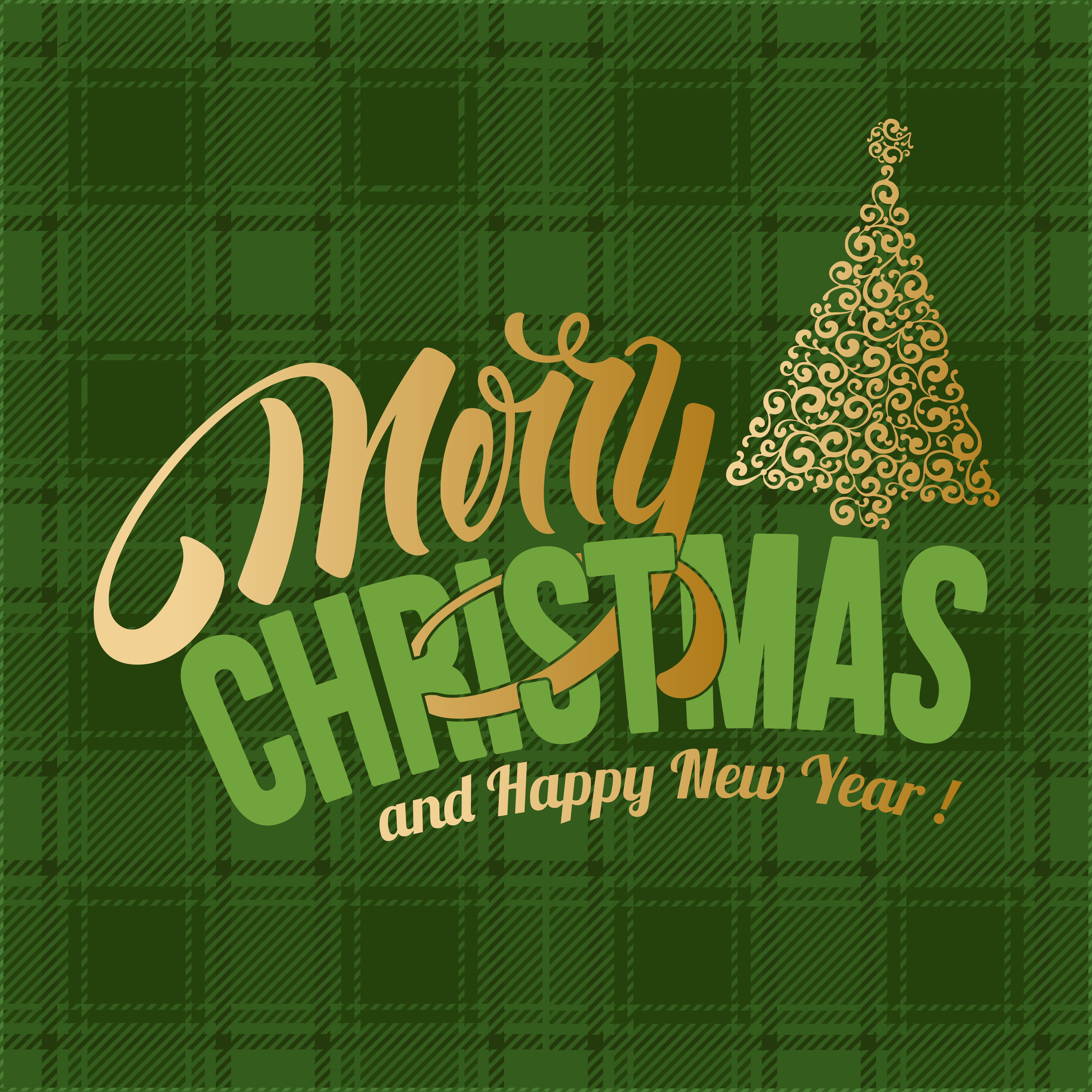 Merry Christmas green plaid greeting card - Download Free Vectors