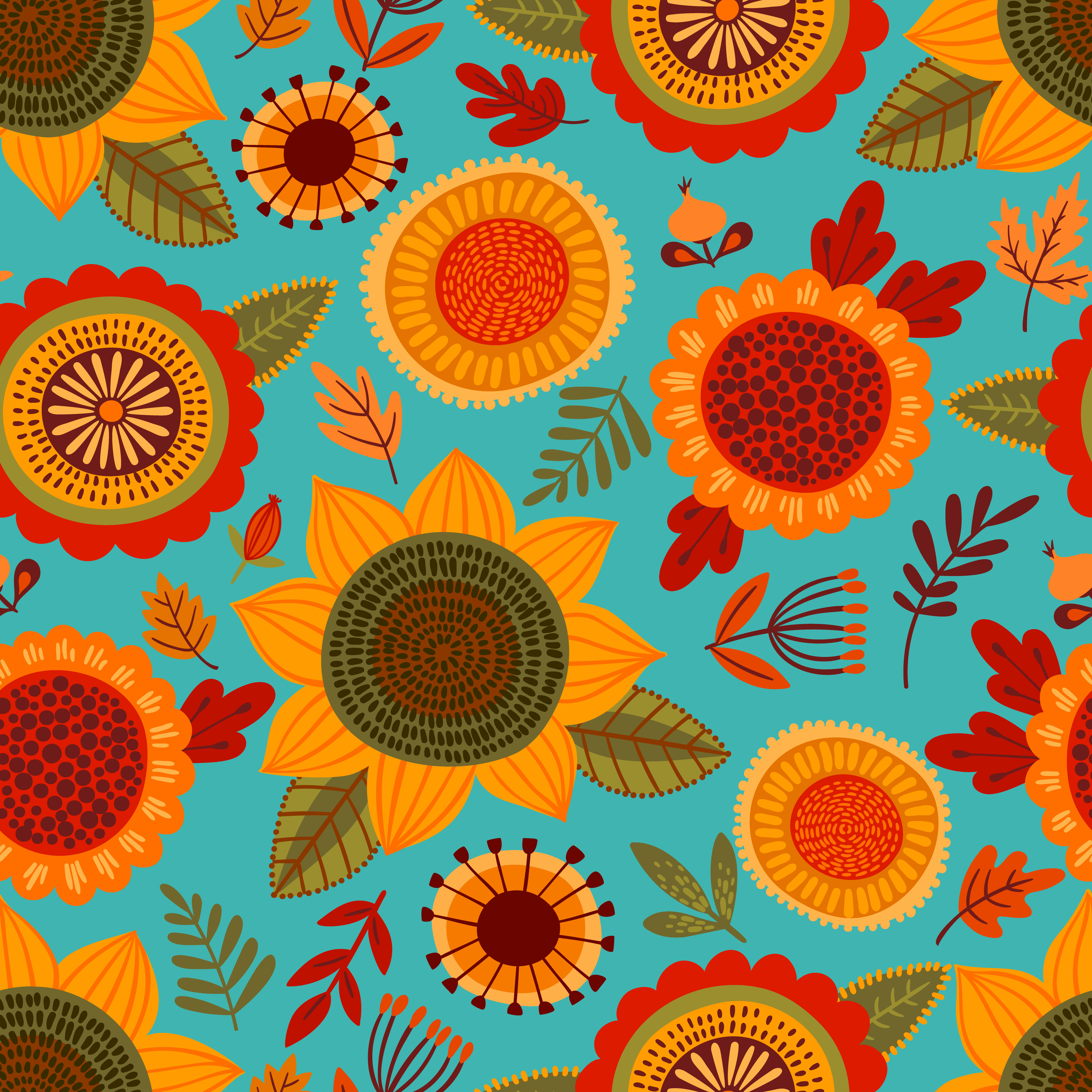 Folk seamless pattern with autumn flowers 675089 Vector Art at Vecteezy