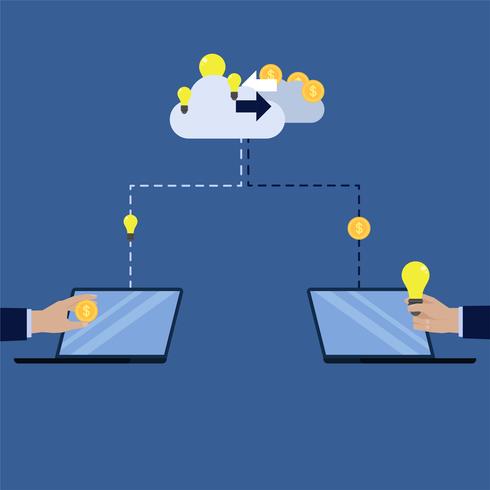 Hand sending money to cloud and buying idea from the cloud exchange vector