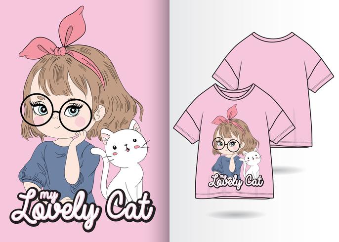 My Lovely Cat Hand Drawn T Shirt Design vector