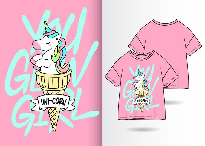 Diseño de camiseta de unicornio dibujado a mano de You Go Girl vector