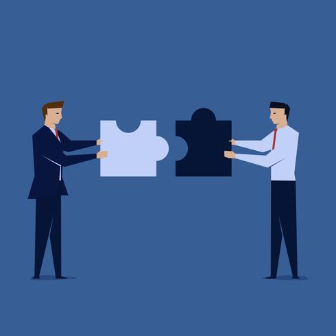 Two businessman unite the puzzle. Symbol of teamwork. vector