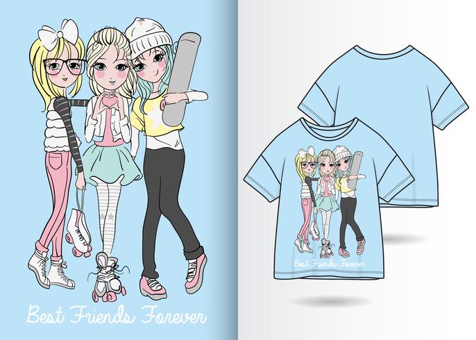 BFF Hand Drawn T Shirt Design vector