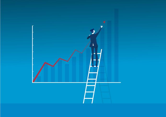 business man on ladder making direct growth on graph to success vector