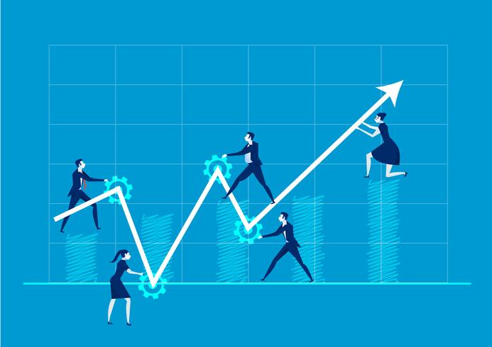 Business team changing the direction of the arrow on blue background vector