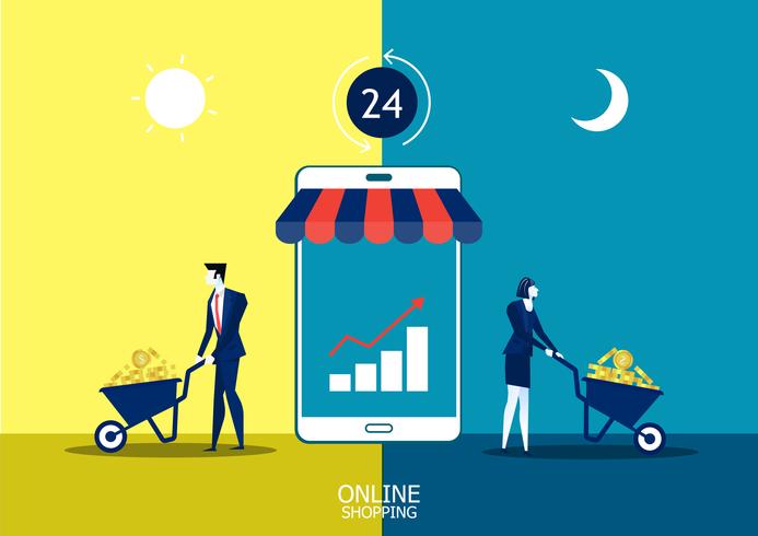 Business man pushing wheelbarrow for business profit vector
