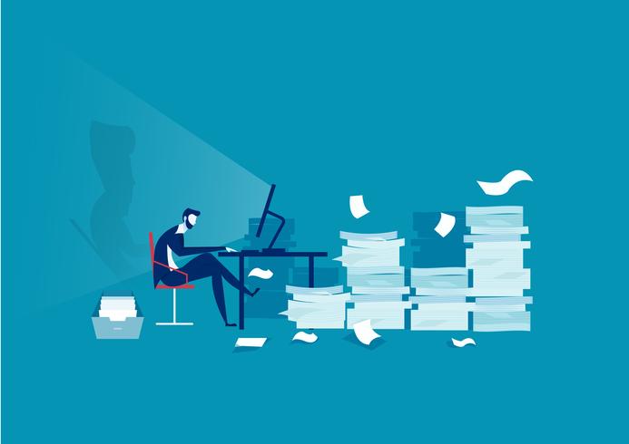 businessman hard working with many papers in background vector