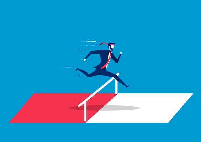 Businessman jumping over hurdles or obstacles vector