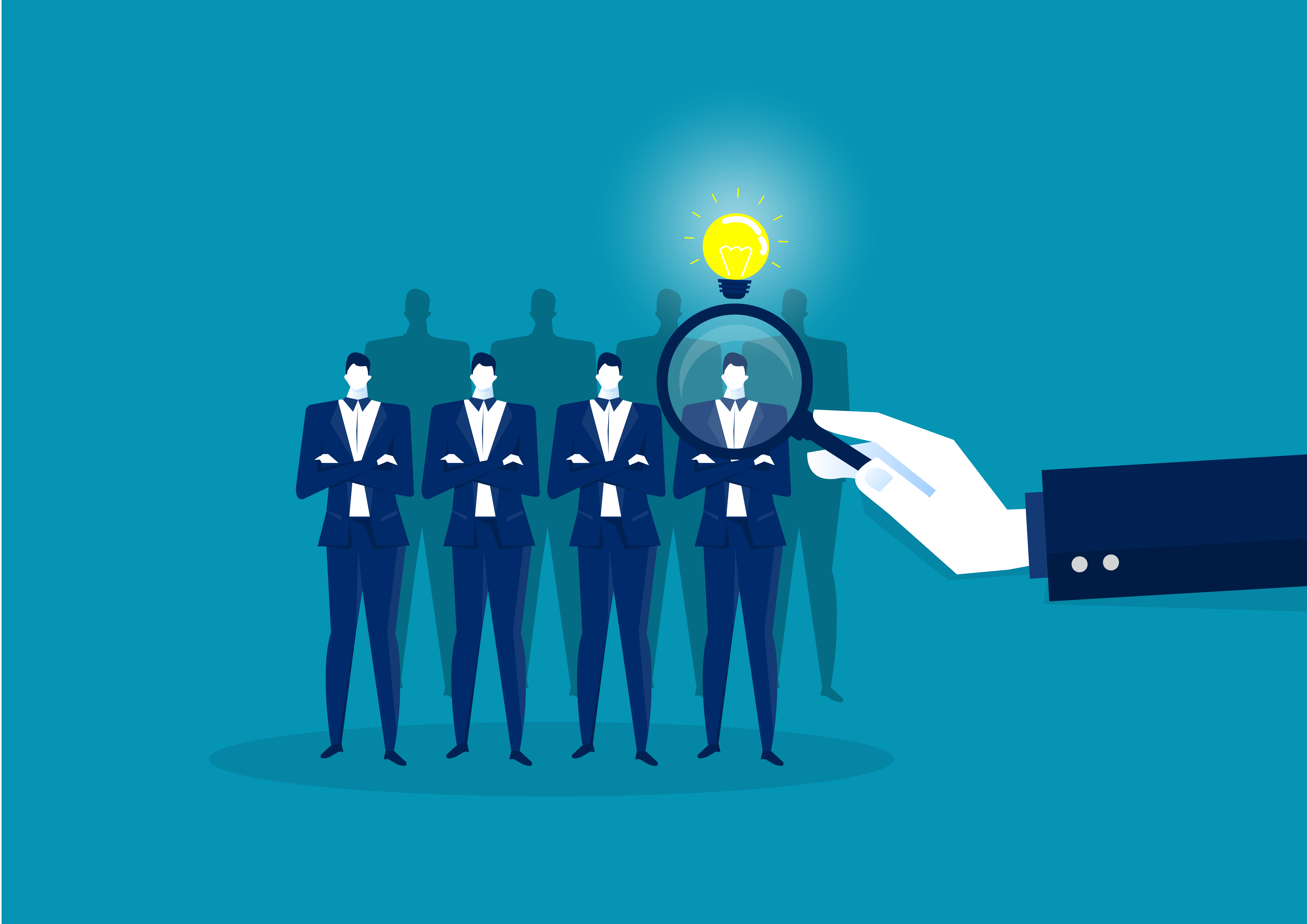 Choosing the right person. Concept of job, human resource on blue