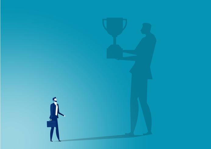 business man with shadow holding trophy vector