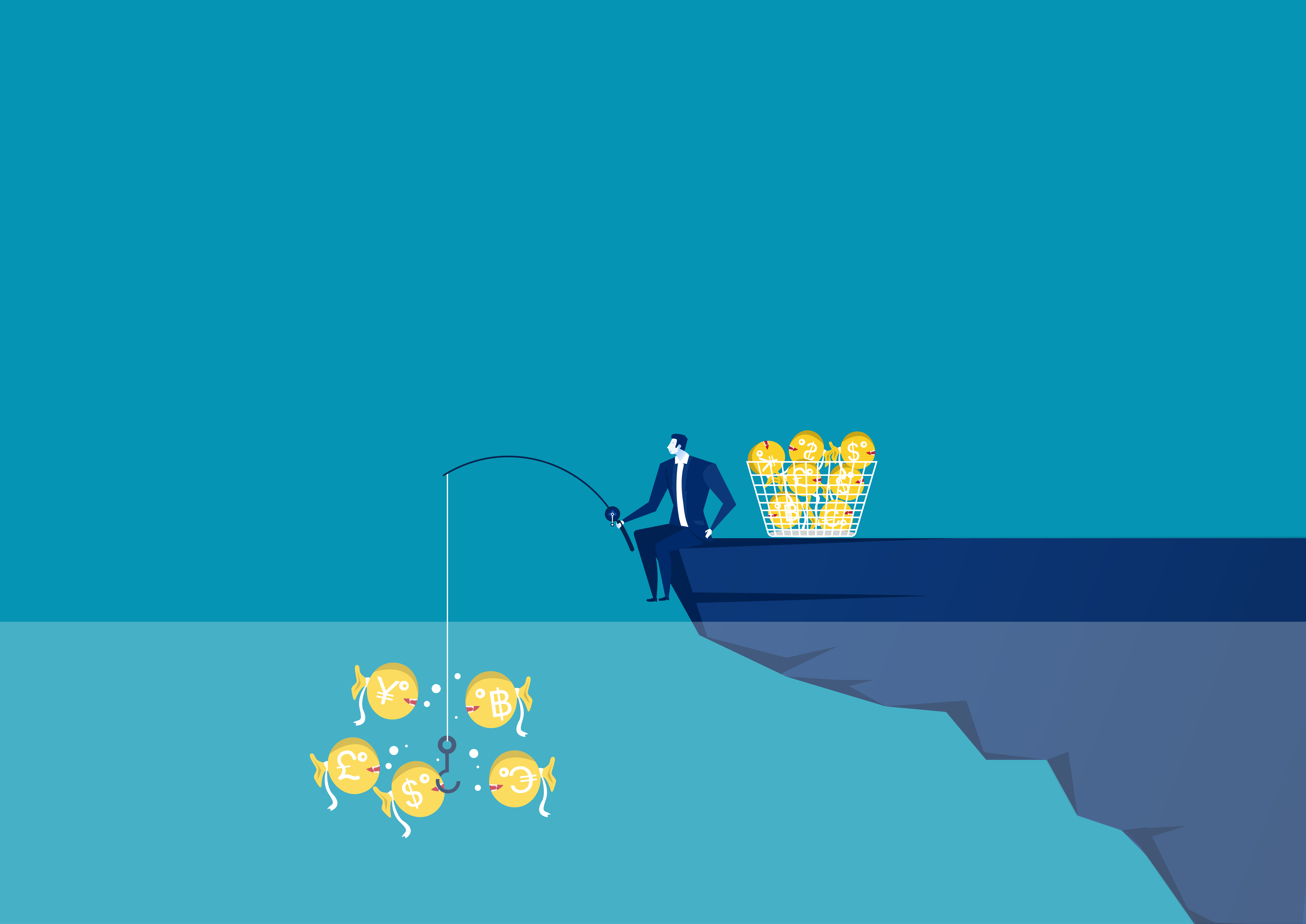 Businessman catching money with fishing rod Vector Image